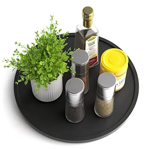 Produktbild: Homerays Bambus Drehteller Organizer Lazy Susan, Drehteller Küchen Organizer-30cm, Anti-Rutsch-Gewürzregal Drehbar für Küche Speisekammer Schrank Tisch Arbeitsplatte, Schwarz