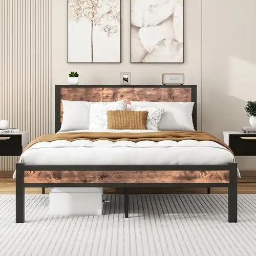 Produktbild: HOMERECOMMEND Bett 120x200 Bettrahmen Metallbett Gästebett Bettgestell aus Metall,Gästebett für kleine Räume, Schwarz