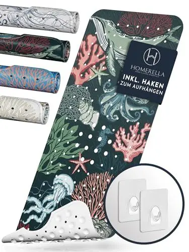Produktbild: Homerella® Badewannenmatte rutschfest 100% BPA frei inkl. 2 Haken zum Aufhängen 100x40cm - Antirutschmatte Badewanne hautsensitiv & schimmelresistent - Badematte rutschfest maschinenwaschbar