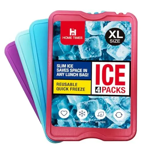Produktbild: Hometimes Kühlakkus für Kühltasche XL Dünn Kühlbox für Lunchboxen Wiederverwendbare Kühlpakete Schnelles Einfrieren Platzsparend - Essentials für Camping, Angeln, Roadtrips und Strand, 4 Stück