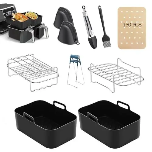 Produktbild: HomeToDou Heißluftfritteuse Zubehör für Ninja Foodi AF300EU AF400EU 7.6L-9.5L und Meisten Dual Zone Air Fryer, BPA-frei, Ninja Dual Zone Airfryer Accessories