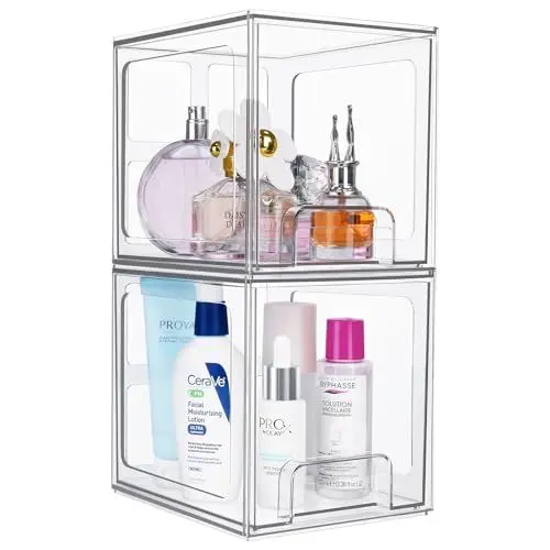 Produktbild: HomeToDou Kosmetik-Organizer-Schubladen,2 Stücke Schreibtisch-Schubladen-Aufbewahrungsbox für Waschtisch,Stapelbare Transparenter Acryl-Make-up-Organizer,Badezimmer,Schlafzimmer