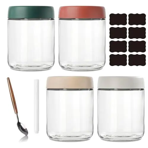Produktbild: HomeToDou Overnight Oats Gläser mit Deckel und Löffel,4er Set 500ml Einmachgläser mit Schraubdeckel Meal Prep Gläser für Hausgemachte Marmelade,Babynahrung,Einlegen,Einmachen,Mason Jar,Sauerteig