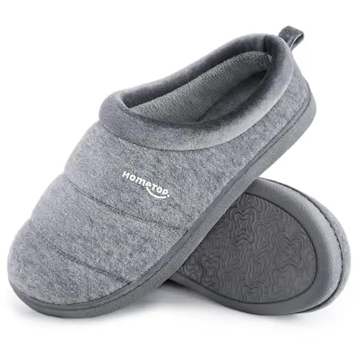 Produktbild: HomeTop Damen Bequeme Gesteppte Hausschuhe Weich Rutschfest Wolle-ähnliche Memory Schaumstoff Schlafzimmer Hausschuhe Blasses Grau,40-41 EU
