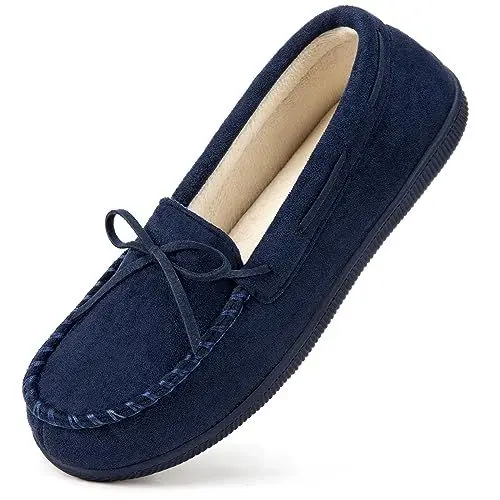Produktbild: HomeTop Damen Mikro Wildleder Mokassins Hausschuhe mit Innen Außen Gummisohle Oxford Blau, 39 EU