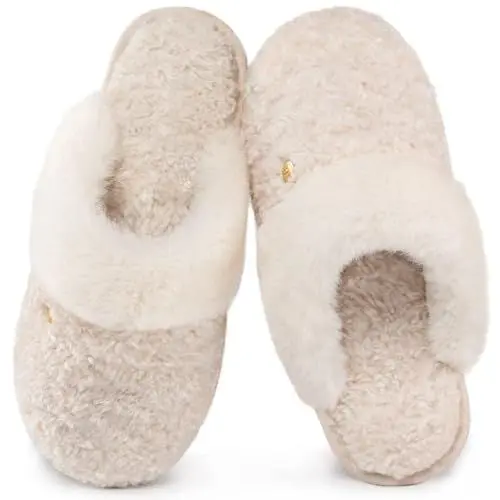 Produktbild: HomeTop Damen Mule Hausschuhe Alpakakunststoff Warme Weiche Gemütliche Innen Außen Pantoffeln mit flauschigem Kragen Creme Weiß, 38-39 EU
