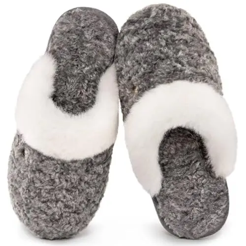 Produktbild: HomeTop Damen Mule Hausschuhe Alpakakunststoff Warme Weiche Gemütliche Innen Außen Pantoffeln mit flauschigem Kragen Grau, 38-39 EU