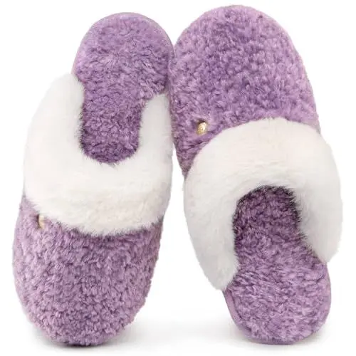 Produktbild: HomeTop Damen Mule Hausschuhe Alpakakunststoff Warme Weiche Gemütliche Innen Außen Pantoffeln mit flauschigem Kragen Lila, 38-39 EU