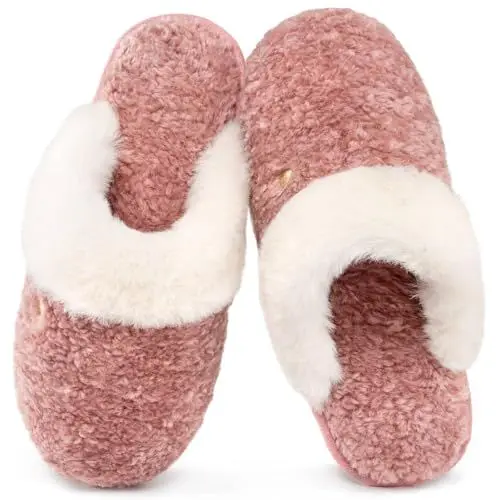 Produktbild: HomeTop Damen Mule Hausschuhe Alpakakunststoff Warme Weiche Gemütliche Innen Außen Pantoffeln mit flauschigem Kragen Rosa, 38-39 EU