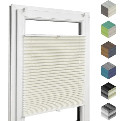 Produktbild: Home-Vision® Premium Plisseerollo ohne Bohren mit Klemmfix jalousien Fenster innen(Crem-Vanila, B35cm x H200cm) Easyfix Klemmträger, Verdunklung, Blickdicht Sonnenschutz Jalousie für Fenster & Tür