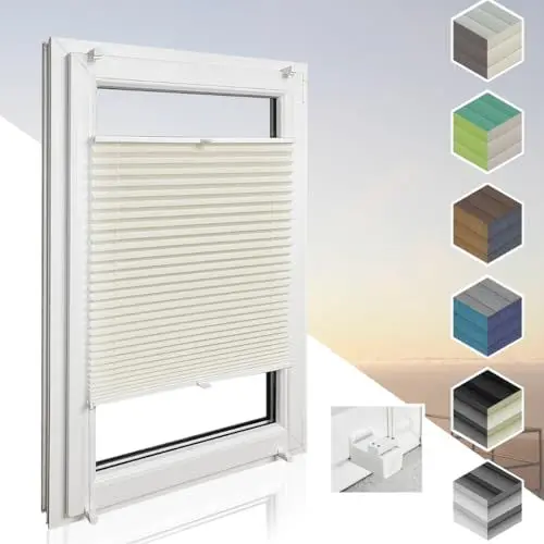 Produktbild: Home-Vision® Premium Plisseerollo ohne Bohren mit Klemmfix jalousien Fenster innen(Crem-Vanila, B35cm x H150cm) Easyfix Klemmträger, Verdunklung, Blickdicht Sonnenschutz Jalousie für Fenster & Tür