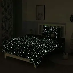 Produktbild: Homewish Kinder-Bettbezug, leuchtet im Dunkeln, blaues Cartoon-Sterne-Universum-Bettwäsche-Set für Teenager, Jungen, Mädchen, Kleinkind-Bettbezug, Kinder, Sternenhimmel-Dekor, Tagesdecken mit Reißvers
