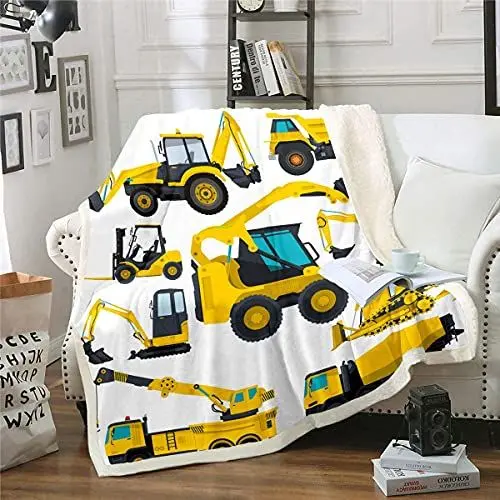 Produktbild: Homewish Kinder Bagger Plüsch Bettdecke,LKW-Traktor Sherpa Decke 100x130 Für Kinder Jungen Mädchen Teens,BAU Fahrzeug Fleece Flanell Decke Ausrüstung Auto Kran Werfen Decke