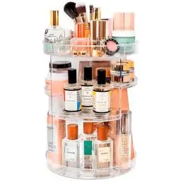 Produktbild: Homewize ABODE - DAS ORIGINAL - 360° drehbarer Makeup Organizer - Parfüm Organizer aus Acryl - Skincare Organizer leicht zu montieren - Stilvoller Makeup Organizer - Kosmetik Organizer drehbar