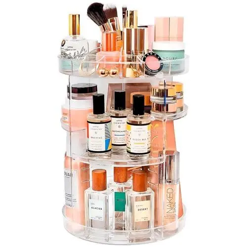 Produktbild: Homewize ABODE - DAS ORIGINAL - 360° drehbarer Makeup Organizer - Parfüm Organizer aus Acryl - Skincare Organizer leicht zu montieren - Stilvoller Makeup Organizer - Kosmetik Organizer drehbar
