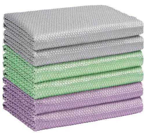 Produktbild: HOMEXCEL Mikrofaser-Glasreinigungstücher, 6 Stück, 30 x 30 cm, fusselfreies Tuch zum Reinigen von Fenstern, Brillen, Spiegeln, Bildschirmen, Edelstahl, hochwertiger Mikrofaser-Glas-und Fensterreiniger