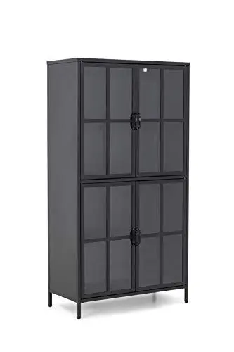 Produktbild: Homexperts Highboard Choice 160 cm hoch/Kommode in Metall Schwarz matt mit 4 Türen mit Glas/Anrichte modern/B 85, H 160, T 40 cm