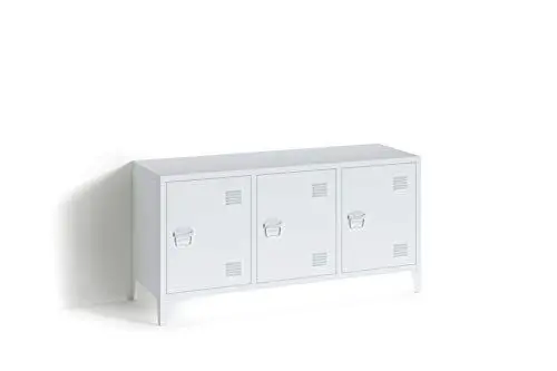 Produktbild: Homexperts Metall-Sideboard College/Kommode im Industrial-Style/Metall weiß / 3 Türen/Aktenschrank in Spind-Design / 120 x 58 x 40 cm (BxHxT)