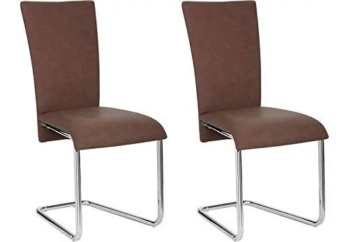 Produktbild: Homexperts Schwingstuhl 2-er Set Mulan / Freischwinger ohne Armlehne in modernem Design / Lederimitat / Stühle Dunkelbraun / 43 x 94 x 54cm (B x H x T)