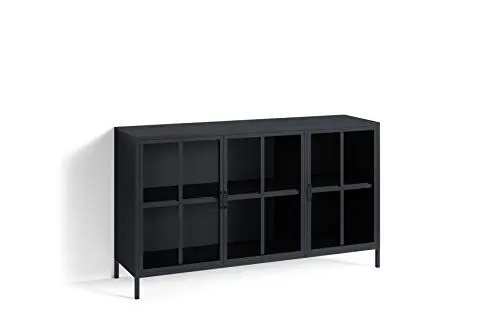 Produktbild: Homexperts Sideboard Choice/Kommode in Metall Schwarz matt mit 3 Türen mit Glas/Highboard modern/B 140, H 85, T 40 cm, 140 cm breit, 93557