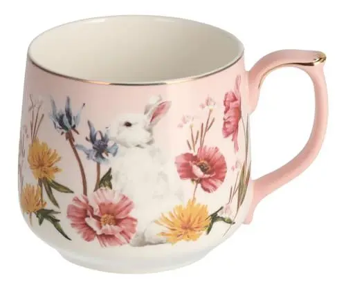 Produktbild: home&you - Becher Sirsolbunny, 430 ml, feines Knochenporzellan, Osterdeko, Osterhase, Tasse, Deko, Kaffeetassen, Wassertasse, Coffee Cup für Kaffee Milch Latte Tee - Rosa