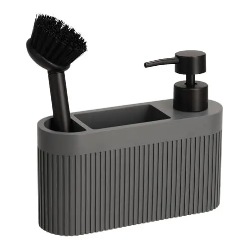 Produktbild: home&you - Spülmittelspender Carbone, Küchen Organizer, Seifenspender mit Spülbürstenhalter und Schwammhalter, Spülorganizer für Spüle, Küchenutensilien, 15x6x17cm - Dunkelgrau