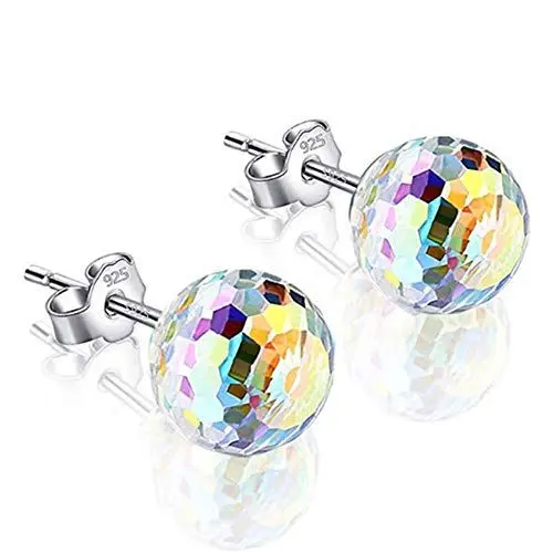 Produktbild: HOMEYU Aurora Borealis Ball-Ohrstecker aus 925er Silber mit Kristall Hypoallergen