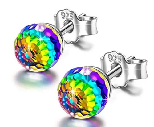 Produktbild: HOMEYU Aurora Borealis Ball-Ohrstecker aus 925er Silber mit Kristall Hypoallergen