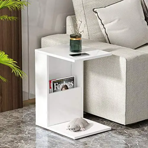 Produktbild: Homidea BONO Beistelltisch - Moderner Couchtisch auf Rollen in trendigem Design mit Ablagefläche (Weiß)