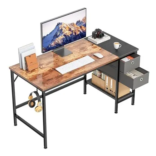 Produktbild: HOMIDEC Schreibtisch, Computertisch PC Tisch mit Aufbewahrungstasche & Kopfhörer Halter, Bürotisch Schreibtisch Holz Officetisch fürs Büro, Wohnzimmer, Home, Office, 100x75x50cm