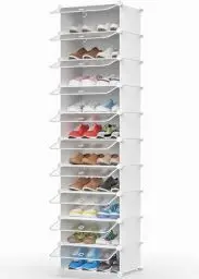Produktbild: HOMIDEC Schuhregal, 10 Ebenen Schuhschrank Kunststoff-Schuhregale Organizer für Schrank Flur Schlafzimmer Eingang, Weiß & Transparent