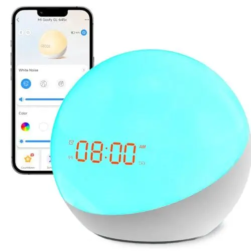 Produktbild: Homidy Nachtlicht mit Uhr, Schlaftrainer, OK to Wake Wecker, weißes Rauschen für Kinderzimmer oder Schnuller, Kinder- und Kleinkindzimmer, eingebauter Akku, App-Steuerung (Upgrade der 5 Generation)...