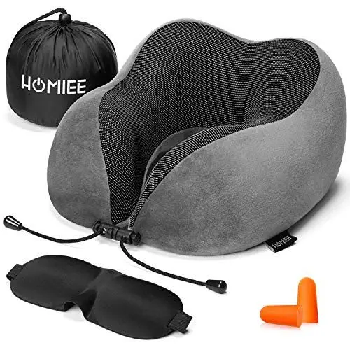Produktbild: HOMIEE Nackenkissen Flugzeug Auto Reisekissen Nackenhörnchen Memory Foam Reise Neck Pillow Travel Comfy Ergonomisches Nackenstützkissen Orthopädisches Kissen Kopfkissen Erwachsene (Grau Weich)