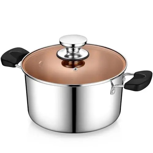 Produktbild: Homikit 22cm Kochtopf, 3-Lagen Edelstahl 4,7L Suppentopf Kochtöpfe Induktion mit Glasdeckel, Nudeltopf Fleischtopf mit Hitzebeständiger Griff für alle Herdearten Geeignet, Spülmaschinenfest