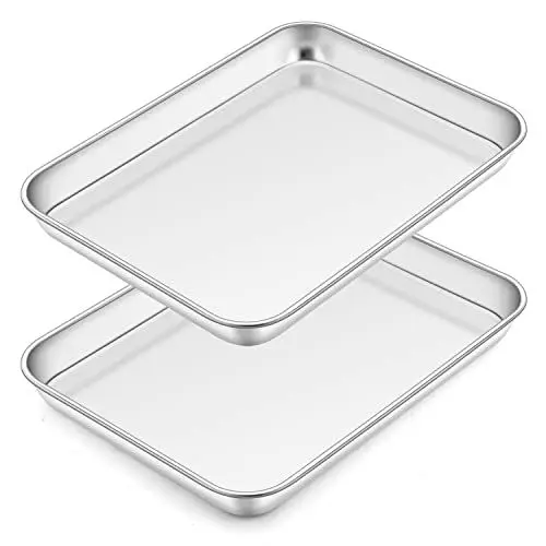 Produktbild: Homikit Backblech, 2 Stück Edelstahl Mini Ofenblech Kuchenblech, Rechteckige Ofenschale zum Backen Braten Servieren, Gesund, Spülmaschinenfest, 23,8 x 17,8x 2,5 cm