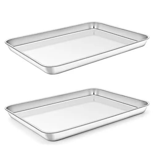 Produktbild: Homikit Backblech 2er Set, Klein Edelstahl Kuchenblech Backofenblech, Rechteckige Ofenblech Fettpfanne für Backen/Braten/Servieren, 26,5 x 20,5 x 2,5 cm, Gesund, Spülmaschinenfest