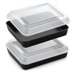 Produktbild: Homikit Backblech Set, 2 Auflaufform + 2 Deckel, Rechteckige Fettpfanne Kuchenblech aus Edelstahlkern mit Antihaftbeschichtung, Ofenblech für Backen Braten Servieren, 31,6x24,8x4,8cm, Gesund