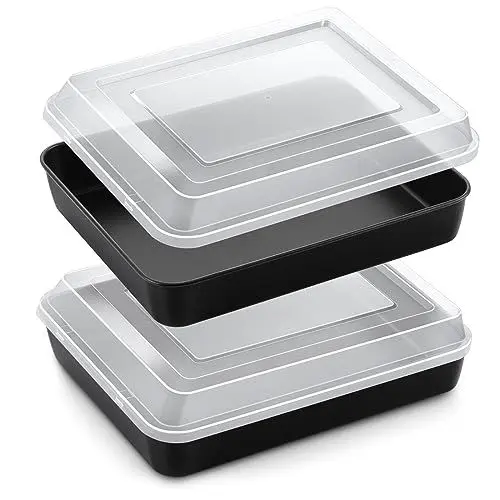 Produktbild: Homikit Backblech Set, 2 Auflaufform + 2 Deckel, Rechteckige Fettpfanne Kuchenblech aus Edelstahlkern mit Antihaftbeschichtung, Ofenblech für Backen Braten Servieren, 31,6x24,8x4,8cm, Gesund