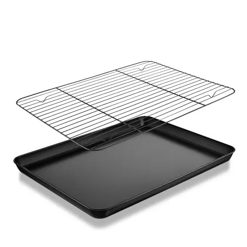 Produktbild: Homikit Backblech mit Abkühlgitter, Rechteckig Karbonstahl Groß Kuchenblech, 40,5x30,4x2,5cm Ofenblech mit Edelstahl Kuchengitter, mit Antihaftbeschichtung zum Backen Braten, Ungiftig & Rostfrei