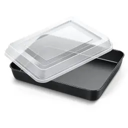 Produktbild: Homikit Backblech mit Deckel, Edelstahl Rechteckige AuflaufformBackform mit Schwarz Antihaftbeschichtung, Kuchenform für Casseroles Brownie Lasagna 31,6x24,8x4,8cm, Leicht zu reinigen