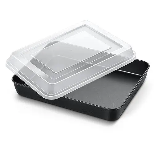 Produktbild: Homikit Backblech mit Deckel, Edelstahl Rechteckige AuflaufformBackform mit Schwarz Antihaftbeschichtung, Kuchenform für Casseroles Brownie Lasagna 31,6x24,8x4,8cm, Leicht zu reinigen