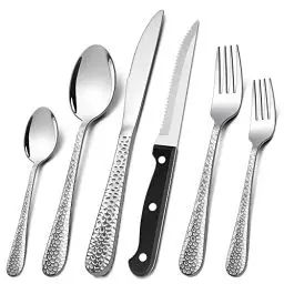 Produktbild: Homikit Besteck Set 6 Personen, 36-teiliges Edelstahl Besteckset mit Steakmesser, Essbesteck Set mit Messer Gabel Löffel, Gehämmertes Tafelbesteck, Rostfrei & Spülmaschinenfest