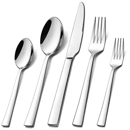 Produktbild: Homikit Besteck Set, Edelstahl poliert 30 teilig Besteckset für 6 Personen, Essbesteck Set mit Messer Gabel Löffel für Familie Party Restaurant, glatter Rand, spülmaschinengeeignet