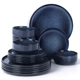 Produktbild: Homikit Geschirrset 6 Personen, 18-tlg Steinzeug Geschirr Set, Reaktive Glasur Tafelservice mit Speiseteller Dessertteller Müslischüsseln, Mikrowellen- und Spülmaschinenfest, Kratzfest, Universum Blau