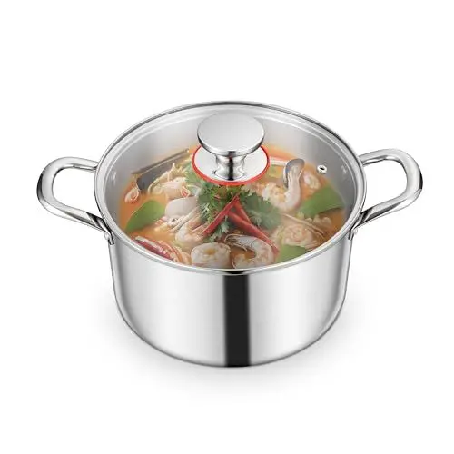 Produktbild: Homikit Kochtopf 22cm, 3-Lagen Suppentopf Induktion mit Glasdeckel, 4,7L Edelstahl Kochtöpfe Nudeltopf für alle Herdearten, Edelstahl Poliert & Unbeschichtet, Spülmaschinenfest