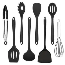 Produktbild: Homikit Küchenhelfer, 8 Stück Silikon Küchenutensilien Kochutensilien Set, Hitzebeständiger Schwarz Kochbesteck Kochgeschirr mit Pfannenwender für Kochen Backen, Gesund & Antihaft, Spülmaschinenfest