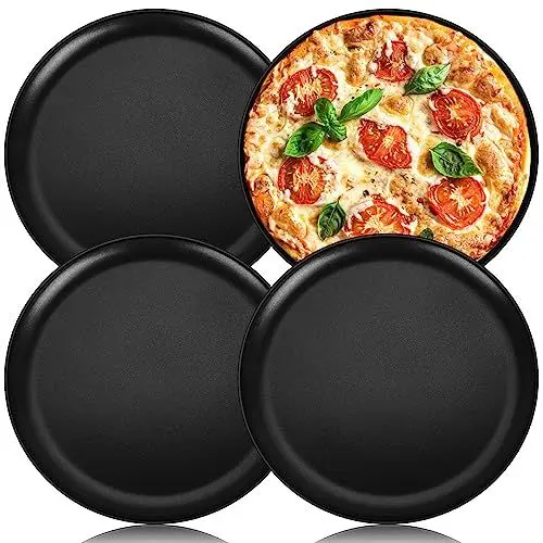 Produktbild: Homikit Pizzablech 4er Set, 30 cm Edelstahl Pizzaform mit Antihaftbeschichtung, Rund Pizza Backblech für Pizzen Backen, Einfach zu Reinigen & Ungiftig & Langlebig