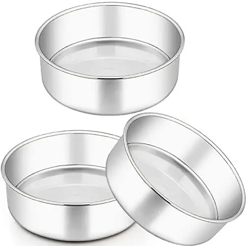 Produktbild: Homikit Rund Backform, 20cm Edelstahl poliert Kuchenform 3er Set, 7cm Tief Hochwertig Kuchenbackform, Rostfrei & Ungiftig, Spülmaschinenfest