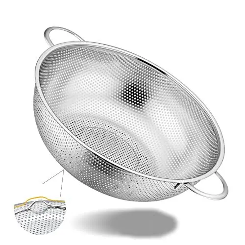 Produktbild: Homikit Sieb, Edelstahl Küchensieb Nudelsieb mit Griffen, Mikroperforiertes Ø 28cm Abtropfsieb für Abtropfen/Spülen/Abseihen/Waschen, Rostfrei, Gesund & Spülmaschinenfest