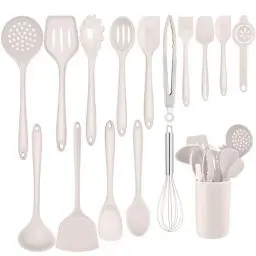 Produktbild: Homikit Silikon Küchenhelfer, 16-teilig Khaki Küchenutensilien mit Utensilienhalter, Hitzebeständiger Kochbesteck Kochutensilien Set, Küchen Kochgeschirr, Spülmaschinengeeignet